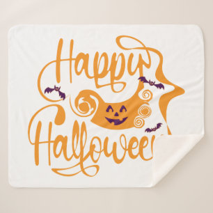 Couverture Sherpa Happy Halloween chauves-souris Jack-o'-lantern