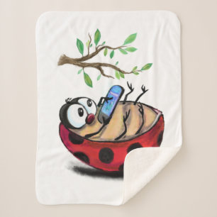 Couverture Sherpa Happy Little Ladybug avec téléphone - Dessin de de