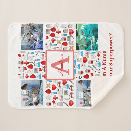 Couverture Sherpa Happy Nurses Day 4 photo collage croix monogramme (Devant (Horizontal))