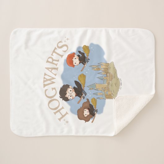 Couverture Sherpa HARRY POTTER™, Hermione & Ron Fly Over HOGWARTS™ (Devant (Horizontal))