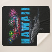 COUVERTURE SHERPA HAWAII NYE TRIBAL POLYNÉSIEN HUMPBACK FEU (Devant (Horizontal))