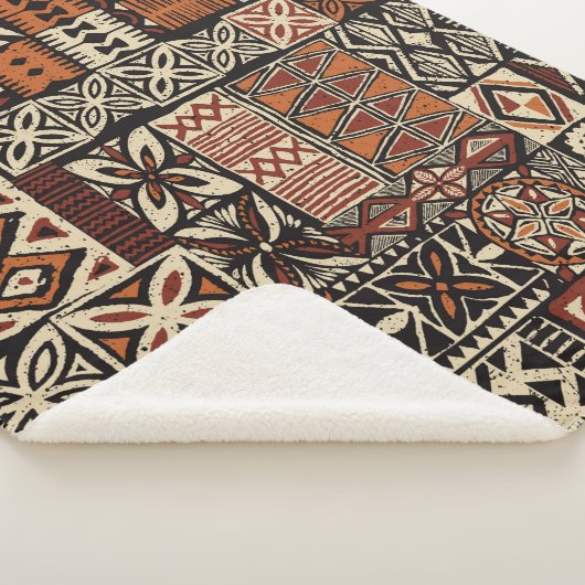 Couverture Sherpa Hawaiian style tapa tribal fabric abstract patchwo (3/4)