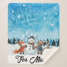 Hello Winter Personalized Sherpa Blanket
