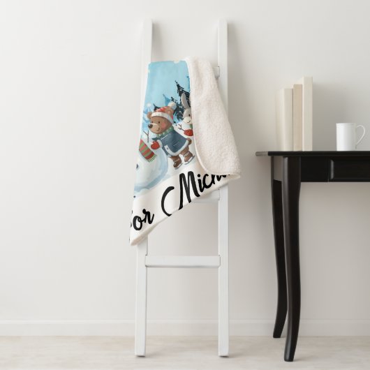 Couverture Sherpa Hello Winter Personalized Sherpa Blanket (En situation)