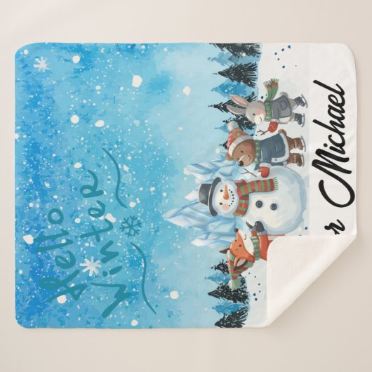 Couverture Sherpa Hello Winter Personalized Sherpa Blanket (Devant (Horizontal))