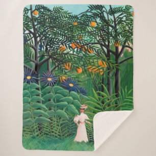 Couverture Sherpa Henri Rousseau - Une femme marche dans une forêt e