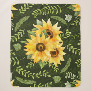 Couverture Sherpa Herbes de tournesols Feuille Motif d'aquarelle