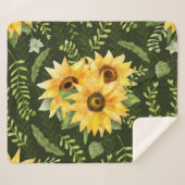 Couverture Sherpa Herbes de tournesols Feuille Motif d'aquarelle (Devant (Horizontal))