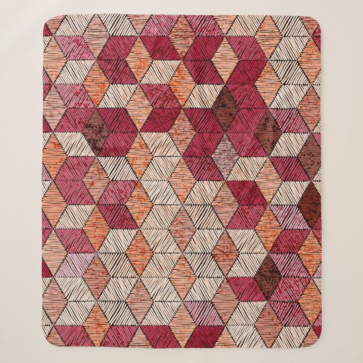Couverture Sherpa Hexagons brodés : Patchwork Bohème Imprimer. (Devant)