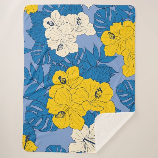 Couverture Sherpa Hibiscus fleurs et feuilles (Devant)
