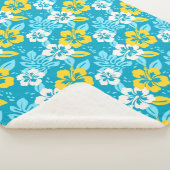 Couverture Sherpa Hibiscus hawaïen bleu motif floral (3/4)