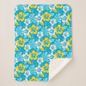 Couverture Sherpa Hibiscus hawaïen bleu motif floral (Devant)