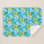 Couverture Sherpa Hibiscus hawaïen bleu motif floral (Devant (Horizontal))