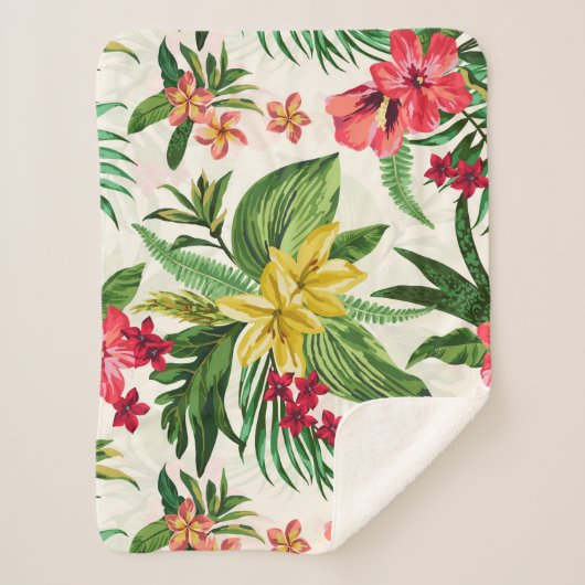 Couverture Sherpa Hibiscus Jaune Et Rose (Devant)