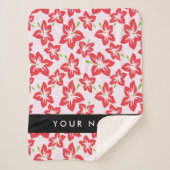 Couverture Sherpa Hibiscus Rouge, Fleurs Rouges, Votre Nom (Devant)