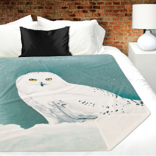 Couverture Sherpa Hibou blanc ciel arctique hiver neige sarcelle