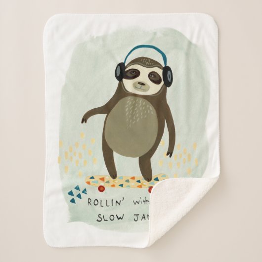 Couverture Sherpa Hipster Sloth | Rollin' Avec Mes Jams Lents (Devant)