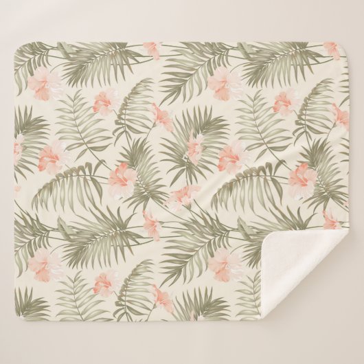 Couverture Sherpa Hisbiscus Tropical Palm Tree Motif (Devant (Horizontal))