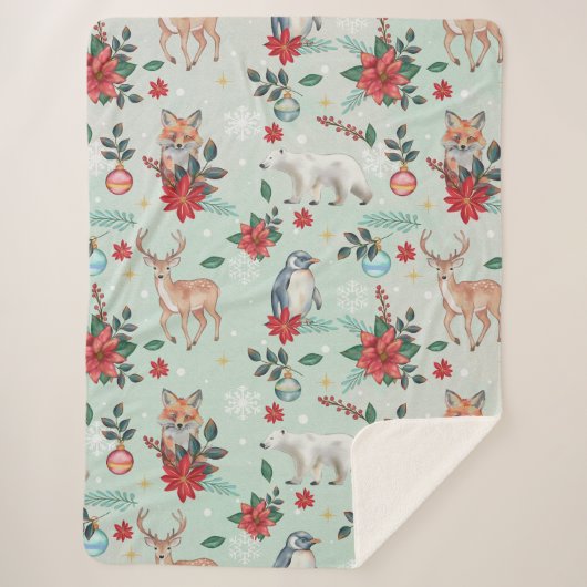 Couverture Sherpa Hiver Florest Animaux Motif de Noël (Devant)