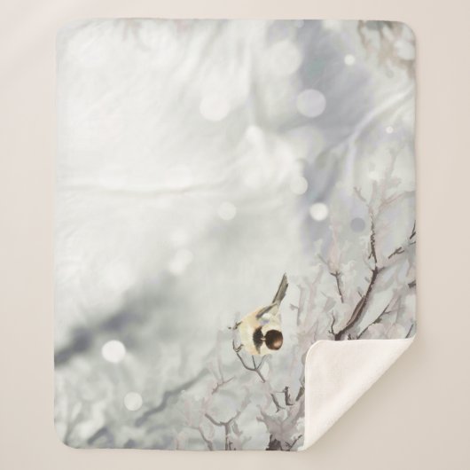 Couverture Sherpa Hiver Frosty Tree Chickadee Bird Fleece Blanche (Devant)