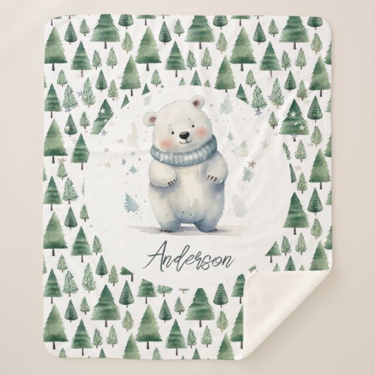 Couverture Sherpa Hiver Woodland Teddy Nom de l'ours (Devant)