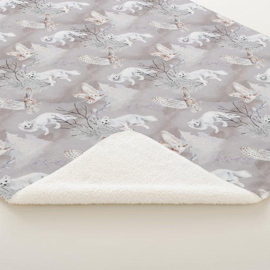 Couverture Sherpa Hivernal Renard arctique Chouette des neiges North (3/4)