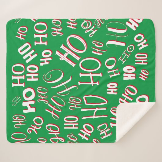 Couverture Sherpa HO HO HO Texte de Noël motif blanc vert rouge (Devant (Horizontal))