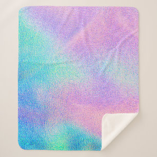 Couverture Sherpa Holographique texture réelle en bleu rose vert