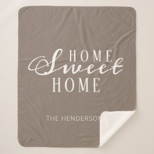 Couverture Sherpa Home Sweet Home Famille Personnalisée Tan Blanc