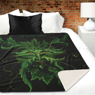 Couverture Sherpa Homme Vert Fae Feuilles Noir