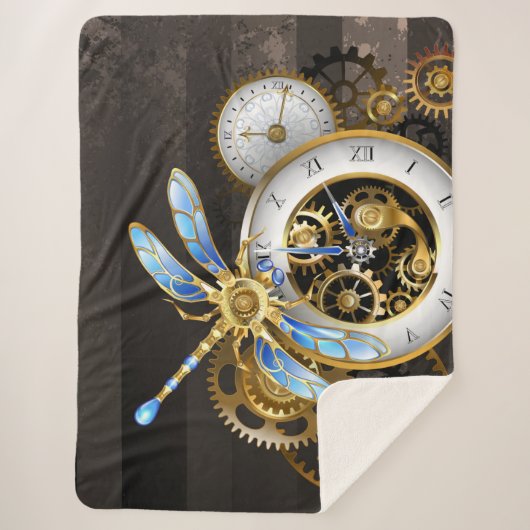 Couverture Sherpa Horloge à vapeur avec libellule mécanique (Devant)