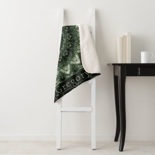 Couverture Sherpa Hosta Mandala personnalisé en vert foncé (En situation)
