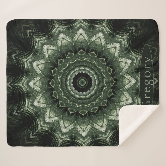 Couverture Sherpa Hosta Mandala personnalisé en vert foncé (Devant (Horizontal))