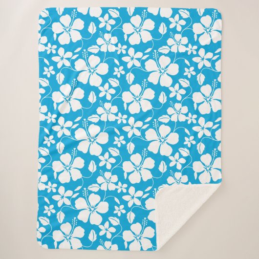 COUVERTURE SHERPA HULA HAÏIENNE (HIBISCUS) BLEU (Devant)