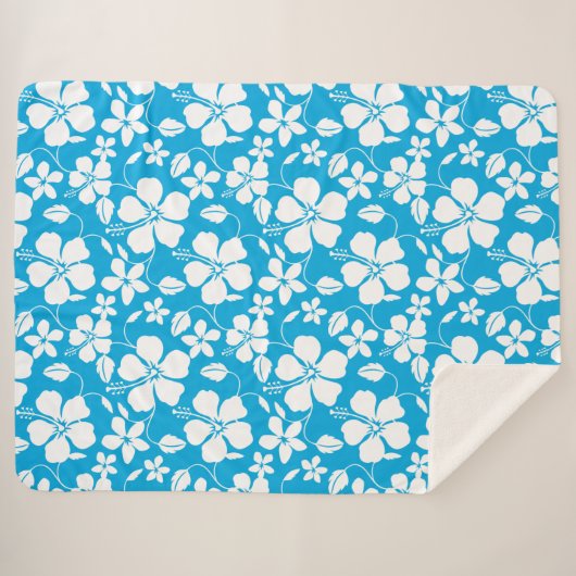 COUVERTURE SHERPA HULA HAÏIENNE (HIBISCUS) BLEU (Devant (Horizontal))