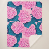 Couverture Sherpa Hydrangea aquarelle motif, rose et bleu (Devant)