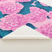Couverture Sherpa Hydrangea aquarelle motif, rose et bleu (3/4)