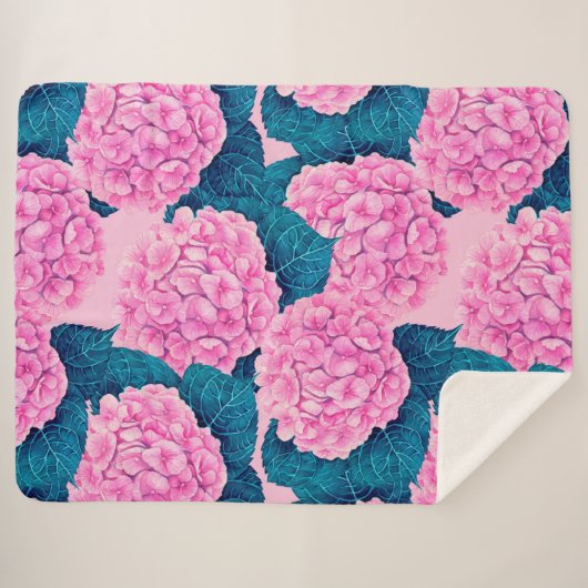 Couverture Sherpa Hydrangea aquarelle motif, rose et bleu (Devant (Horizontal))