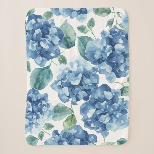 Couverture Sherpa Hydrangea Blues | Fleurs à motif de fleurs aquarel (Devant)