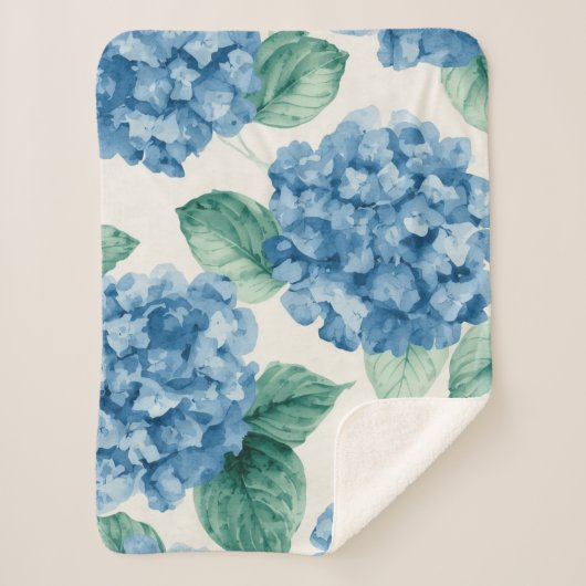 Couverture Sherpa Hydrangea Blues Floral Watercolor Botanical Blooms (Devant)