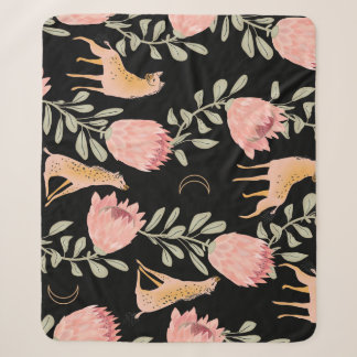 Couverture Sherpa Hyena & Protea : Motif Vintage foncé