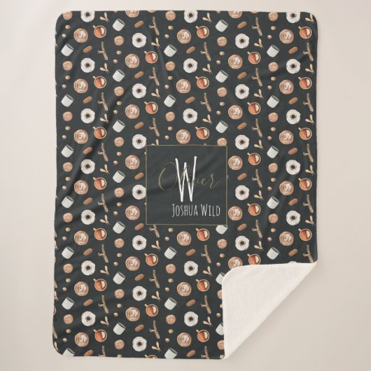 Couverture Sherpa Hygge d'automne confortable Monogramme Motif illus (Devant)