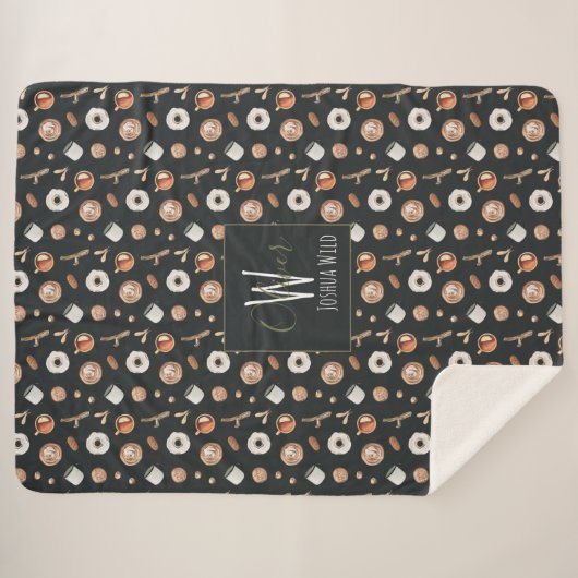 Couverture Sherpa Hygge d'automne confortable Monogramme Motif illus (Devant (Horizontal))