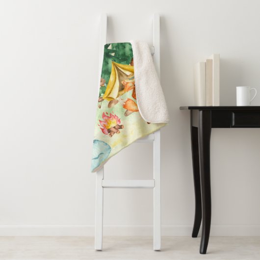 Couverture Sherpa I Love Camping Bois Animaux Enfants Aquarelle (En situation)