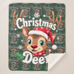 Couverture Sherpa Illustration de cerf de Noël mignon