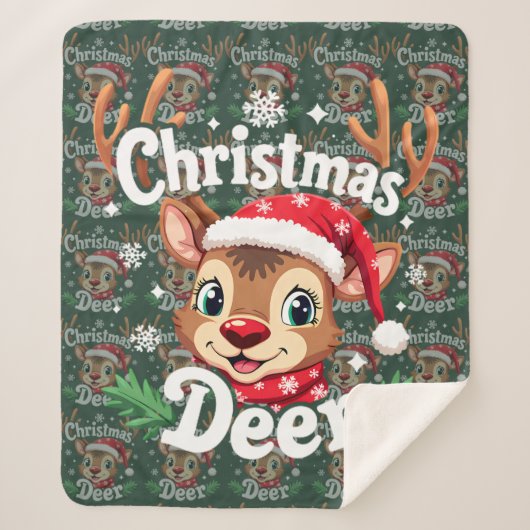 Couverture Sherpa Illustration de cerf de Noël mignon (Devant)