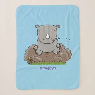 Couverture Sherpa Illustration de dessin animé de bébé rhinocéros mi
