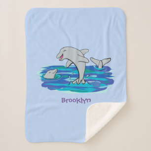Couverture Sherpa Illustration de dessin animé de dauphins heureux a