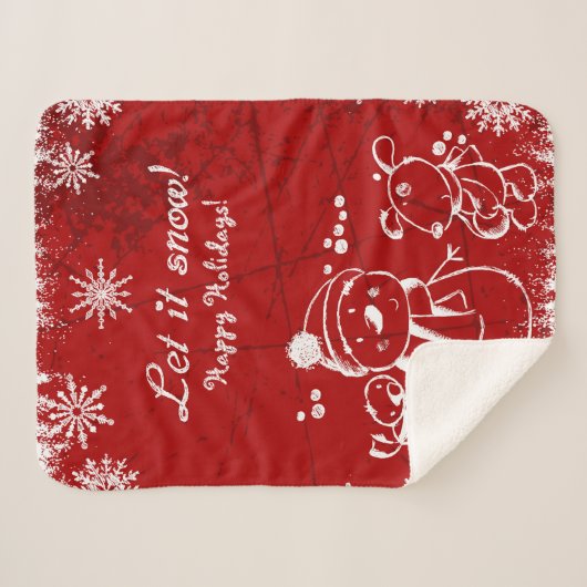 Couverture Sherpa Illustration De Noël Rouge Et Blanc (Devant (Horizontal))