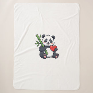 Couverture Sherpa Illustration de Panda Mignon avec Bambou Confortab